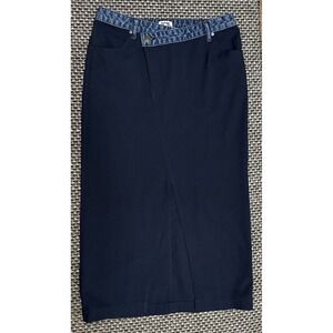 Future Collective Womens Denim CrossoverButton Pockets A-Line Midi Skirt Navy M